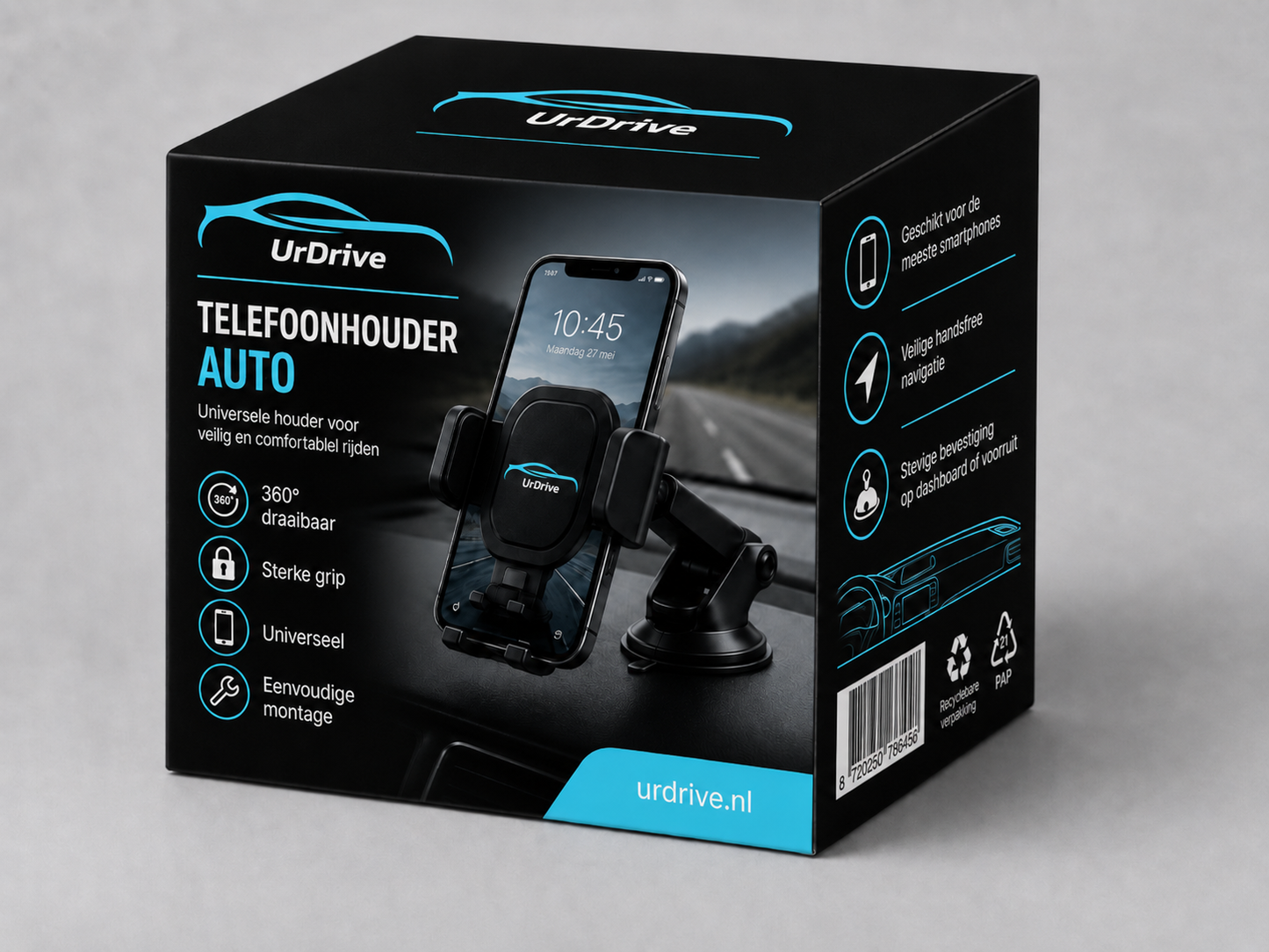 UrDrive Telefoonhouder Auto – Extra Sterk, 360° Draaibaar & Anti-Slip Grip